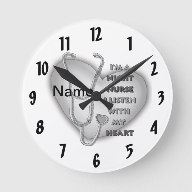 Grey Heart Night Nurse Round Clock (Front)