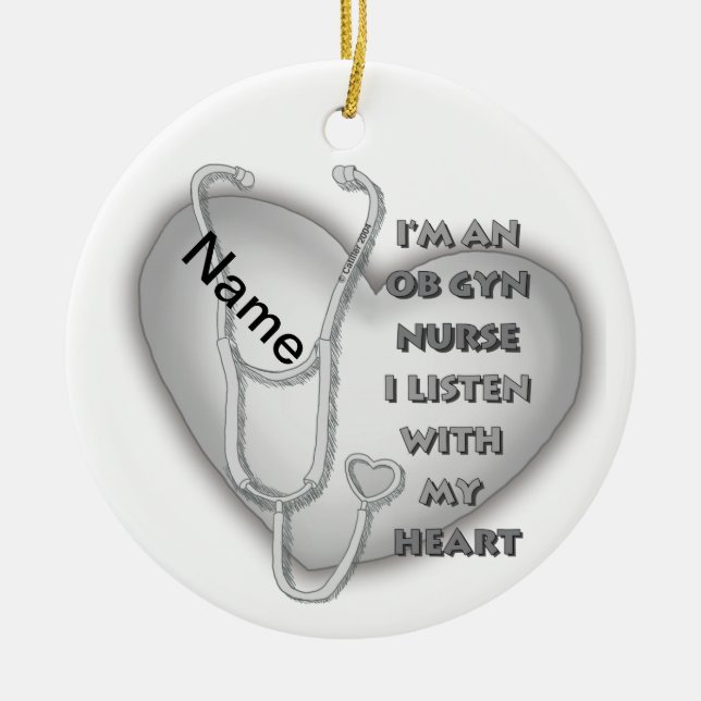 Grey Heart ObGyn Nurse Ceramic Tree Decoration (Front)