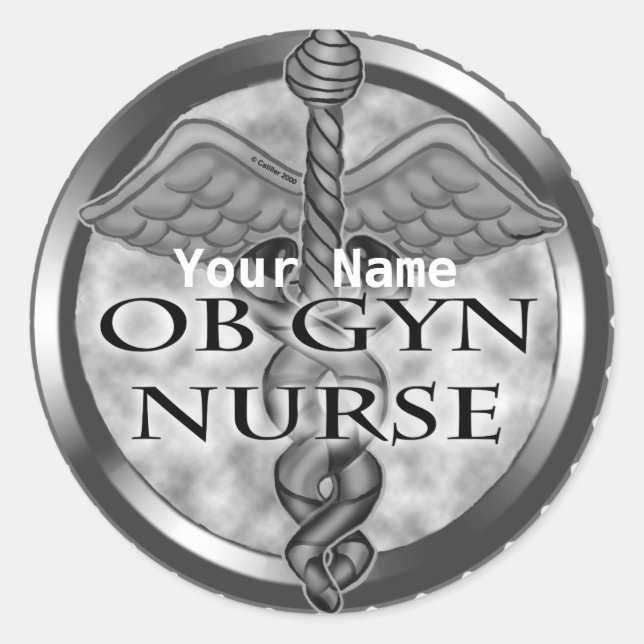 Grey heart ObGyn Nurse Classic Round Sticker (Front)
