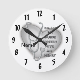 Grey Heart RN Nurse Round Clock