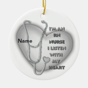 Grey Heart RN Registered Nurse Ceramic Tree Decoration