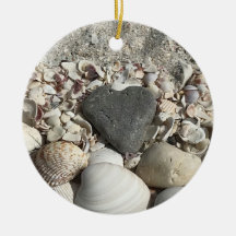 Grey heart stone on beach ornament personalised