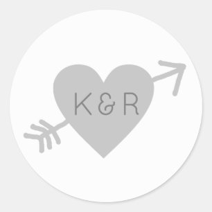 grey heart with arrow, love  classic round sticker
