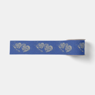 Grey Hearts, Blue Jean Background, Ribbon Grosgrain Ribbon
