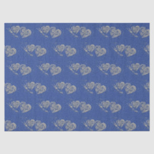 Grey Hearts, Blue Jean Background, Tissue Paper
