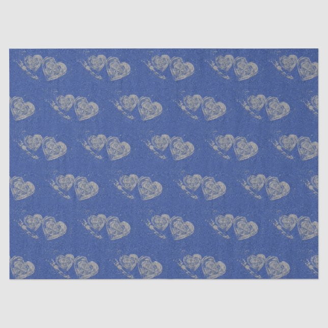 Grey Hearts, Blue Jean Background, Tissue Paper (Front)