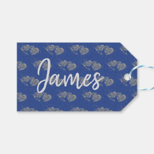 Grey Hearts, Blue Jean Look, Personalised Gift Tag