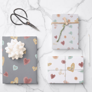 Grey Hearts   Watercolor Wrapping Paper