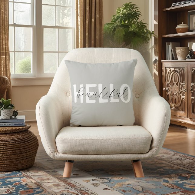 Grey "Hello Beautiful" Personalised Cushion (Creator Uploaded)