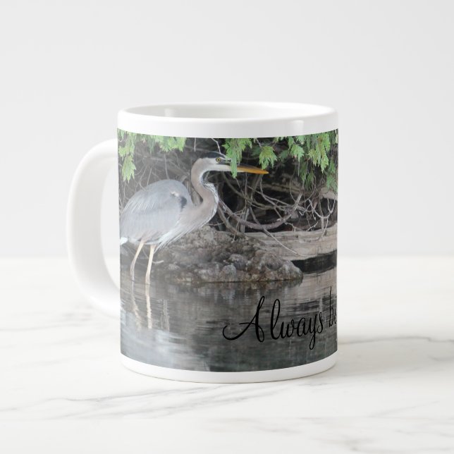 Grey Heron Bird Large Coffee Mug (Front Left)