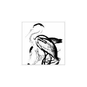 Grey Heron Birds Animals Wildlife Wood Stamp