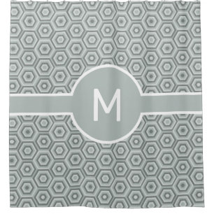 Grey Hexagons with Central Monogram Geometric Shower Curtain
