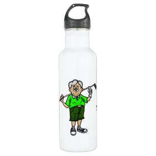 Grey Hiar Male Golfer Personalised Water Bottle