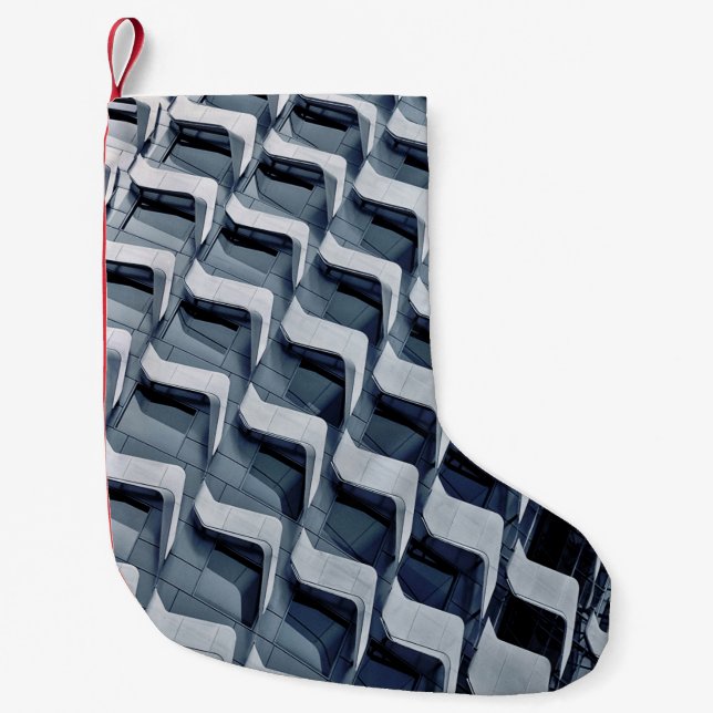 Grey high-rise building small christmas stocking (Front)