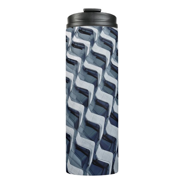 Grey high-rise building thermal tumbler (Front)