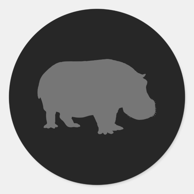 Grey Hippo Silhouette Classic Round Sticker (Front)