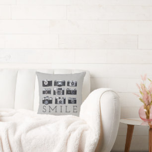 Grey Hipster Photographer Vintage Cameras Lens Cushion