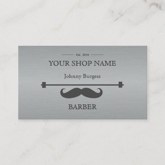 Grey  Hipster Professional Barber Steel Modern Business Card (Front)