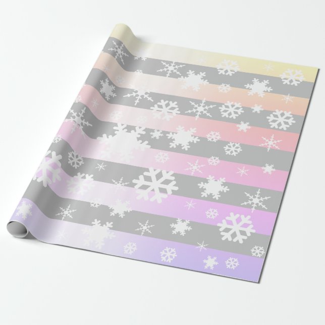 Grey Holographic Christmas Snowflake Pattern Wrapping Paper (Unrolled)