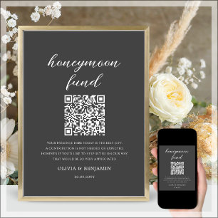 Grey Honeymoon Fund QR Code Wedding Sign