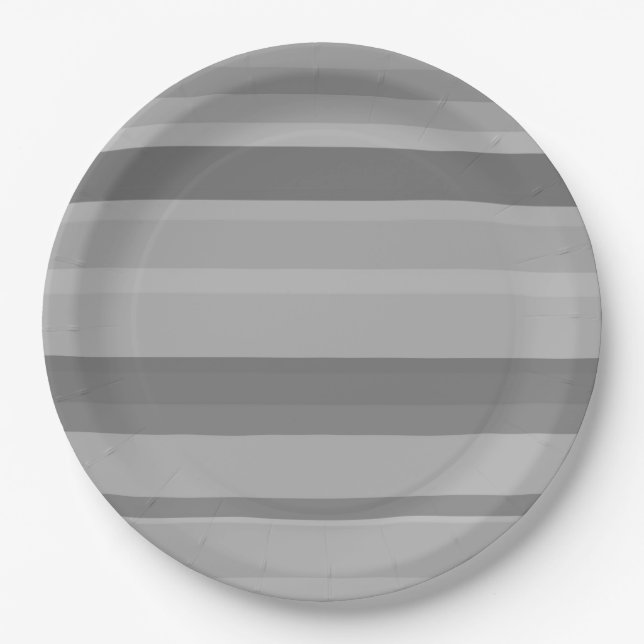 Grey horizontal stripes paper plate (Front)