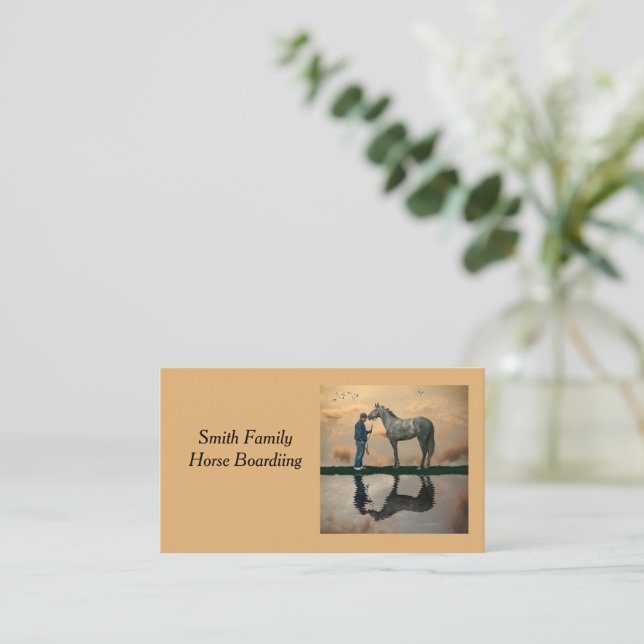 Grey Horse And Groom OTTB Business Card (Standing Front)