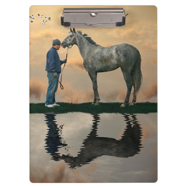 Grey Horse And Groom OTTB Clipboard (Front)