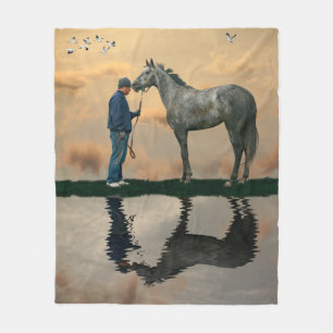 Grey Horse And Groom OTTB Fleece Blanket