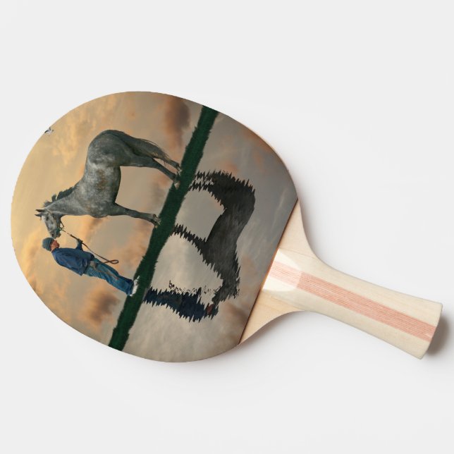 Grey Horse And Groom OTTB Ping Pong Paddle (Side)