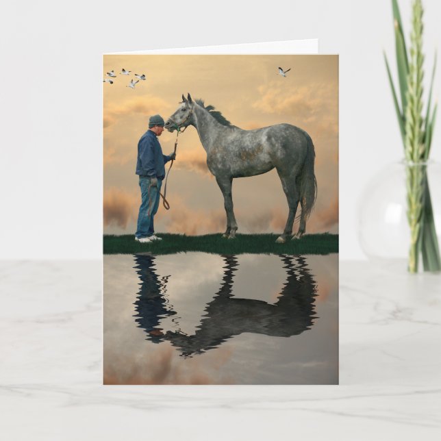 Grey Horse And Groom Thank You Pet Sitting Card (Front)