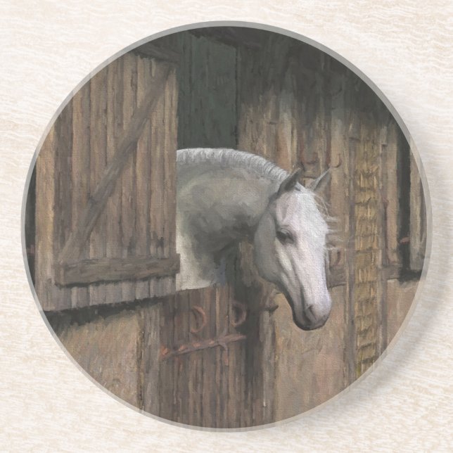 Grey Horse at the Stable Door Coaster (Front)