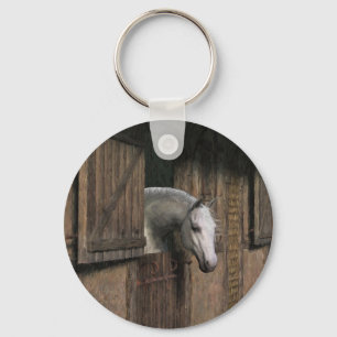 Grey Horse at the Stable Door Key Ring