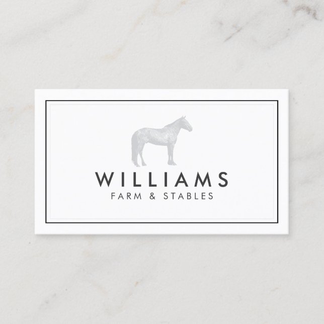 Grey Horse - Farming, Farmer White Business Card (Front)