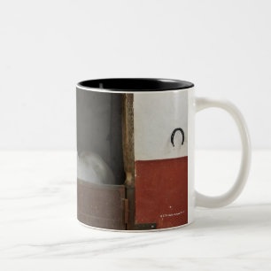 Grey horse in a stable Two-Tone coffee mug