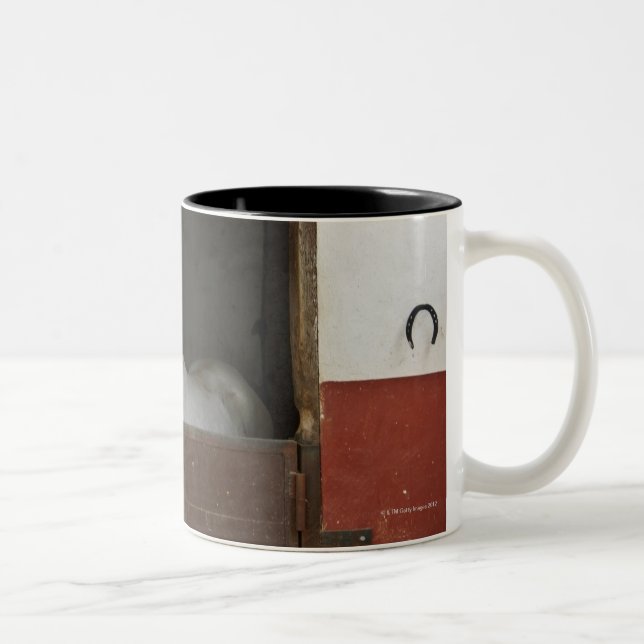 Grey horse in a stable Two-Tone coffee mug (Right)