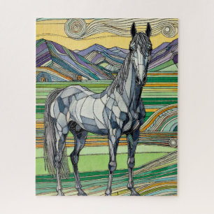 Grey Horse in Pasture 500 Piece Puzzle