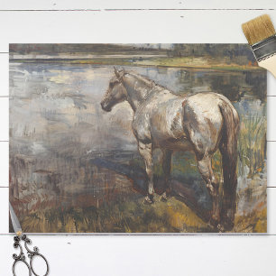 Grey Horse Overlooking River Painting Decoupage Tissue Paper