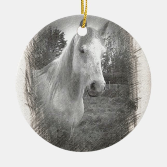 Grey Horse picture Ceramic Tree Decoration (Front)