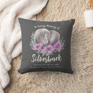 Grey horse purple flowers watercolor memorial cushion