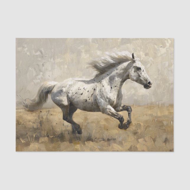 Grey Horse Running Oil Painting Decoupage Tissue Paper (Front)