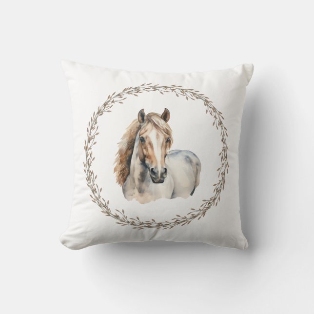 Grey Horse Throw Pillow (Front)