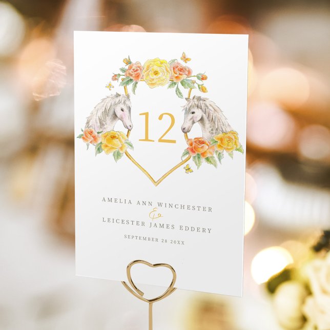 Grey horses and yellow roses monogram  table number (Creator Uploaded)