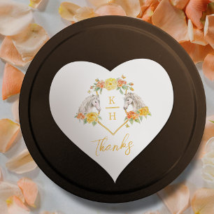 Grey horses and yellow roses monogram thanks  heart sticker