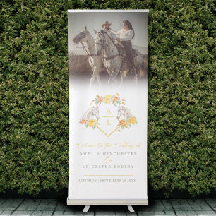 Grey horses and yellow roses wedding welcome retractable banner