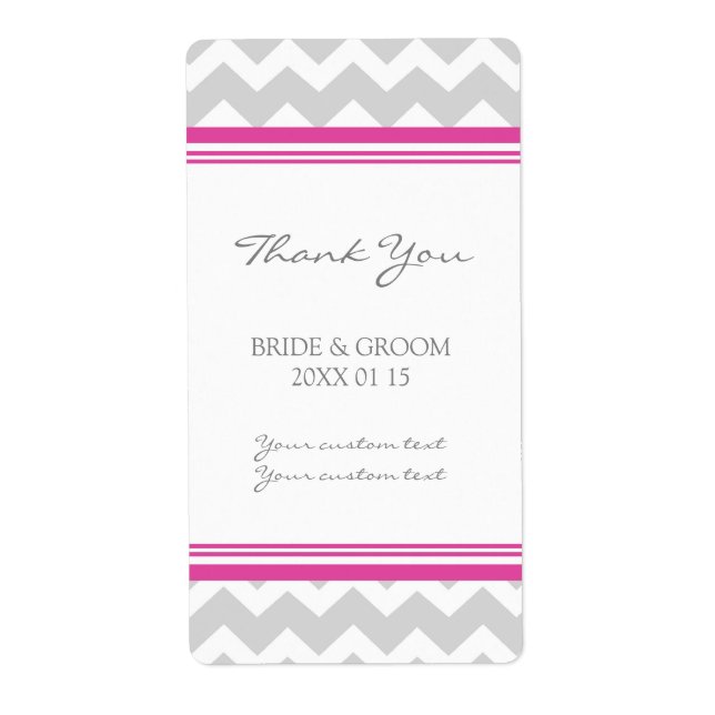 Grey Hot Pink Chevron Wedding Labels (Front)