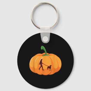 Grey Hound Walking Halloween Dog Pumpkin Key Ring