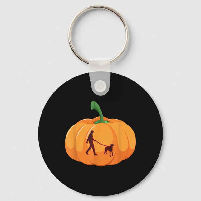 Grey Hound Walking Halloween Dog Pumpkin Key Ring (Front)
