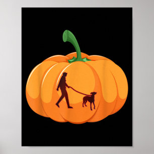 Grey Hound Walking Halloween Dog Pumpkin Poster