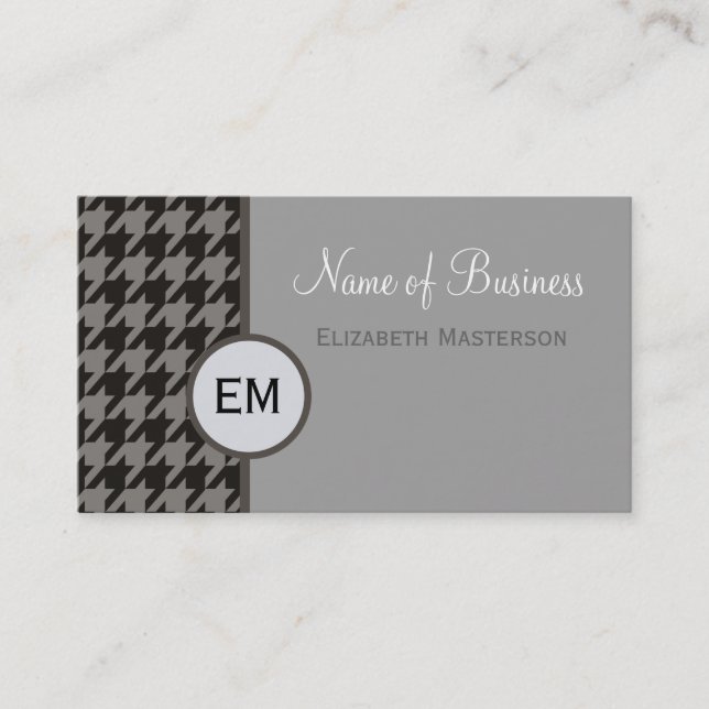 Grey Houndstooth Monogram Business Card (Front)