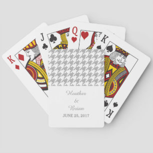 Grey Houndstooth Wedding Playing Cards